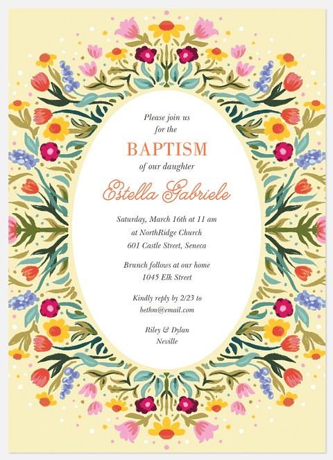 Folk Wreath Baptism Christening Invitations