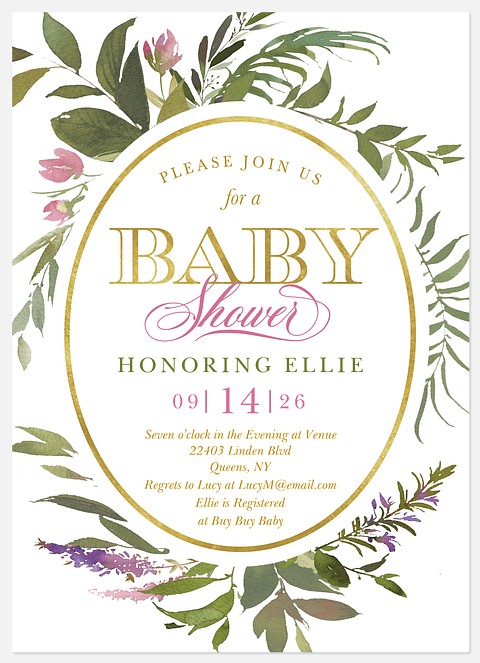 Wreath Flora Baby Shower Invitations