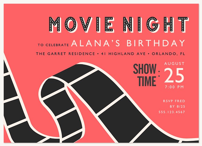 Movie Reel Adult Birthday Party Invitations