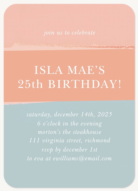 Dipped Color Adult Birthday Party Invitations