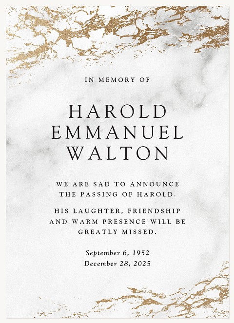 Golden Marble Memorial & Sympathy Cards