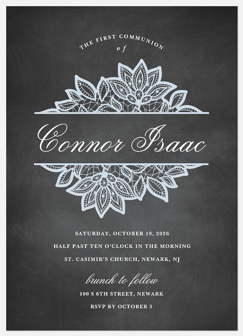 Chalkboard Lace First Communion Invitations