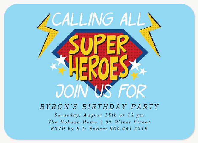 Calling Superheros Boy Birthday Party Invitations