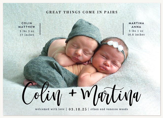 Double Up Twin Birth Announcements