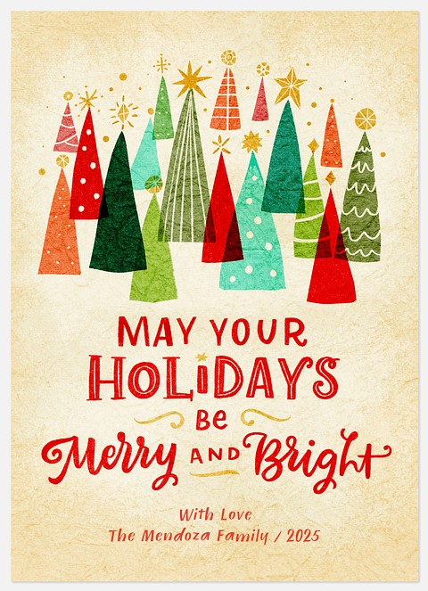 Retro Treeline Holiday Photo Cards