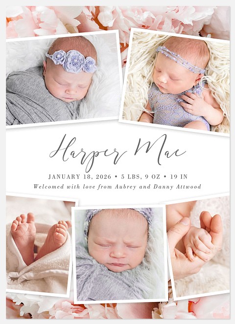 Peonies Baby Birth Announcements