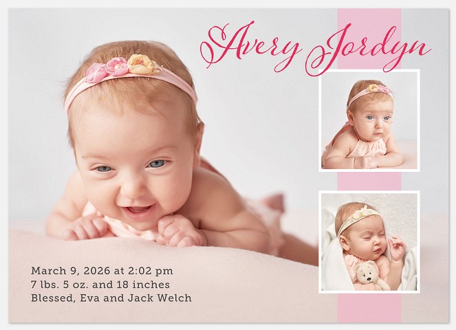Pink Ribbon Collage Baby Birth Announcements