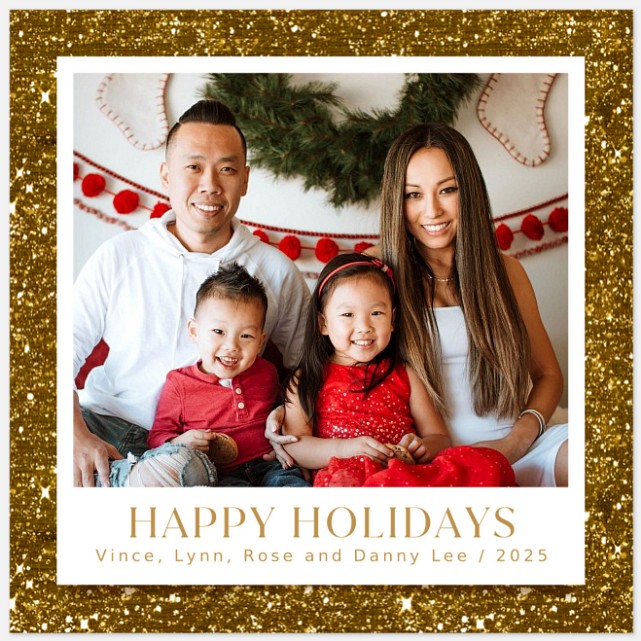 Sparkling Gold Frame Holiday Photo Cards