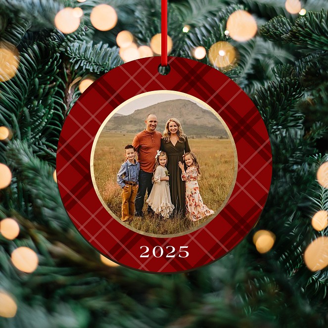 Crimson Plaid Custom Ornaments