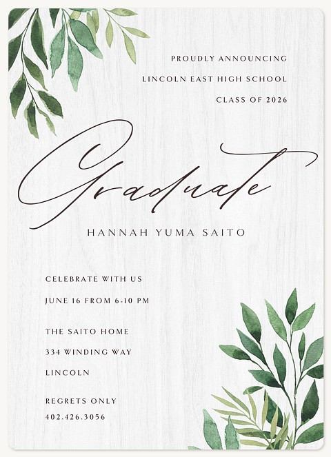 Watercolor Greenery Graduation Invitations
