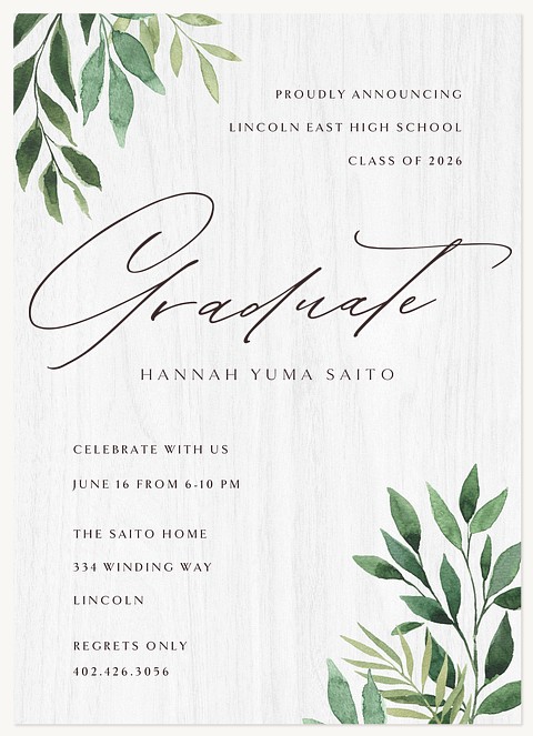 Watercolor Greenery Graduation Invitations