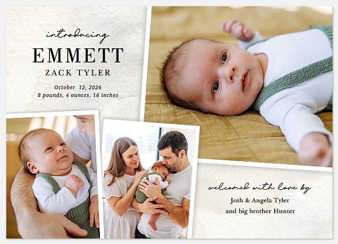 Watercolor Collage Baby Birth Announcements