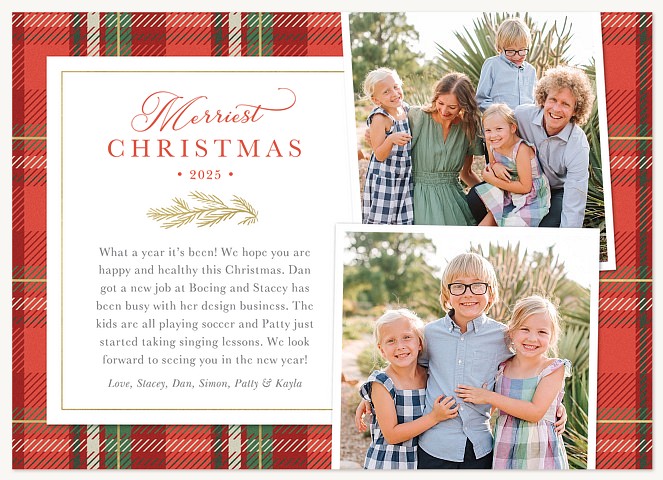 Plaid Letter Personalized Holiday Cards
