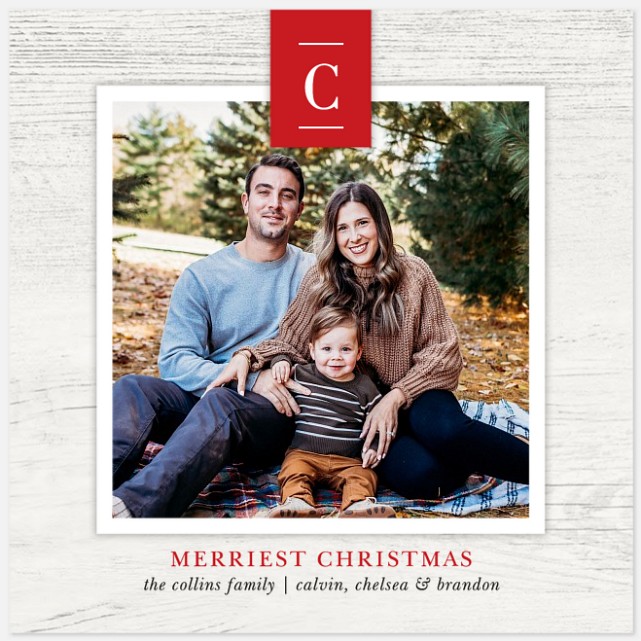 Red Ribbon Monogram Holiday Photo Cards