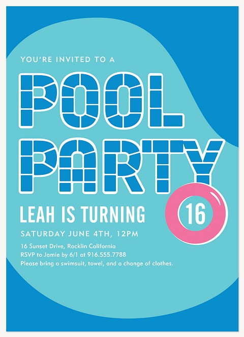 Pool Tiles Teen Birthday Invitations