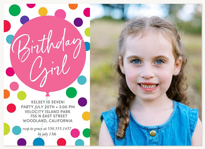 Big Balloon Girl Kids Birthday Invitations