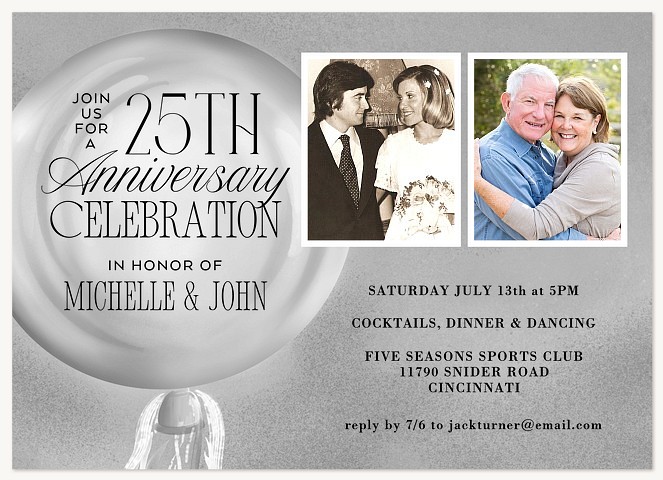 Silver Iridescent Balloon Wedding Anniversary Invitations