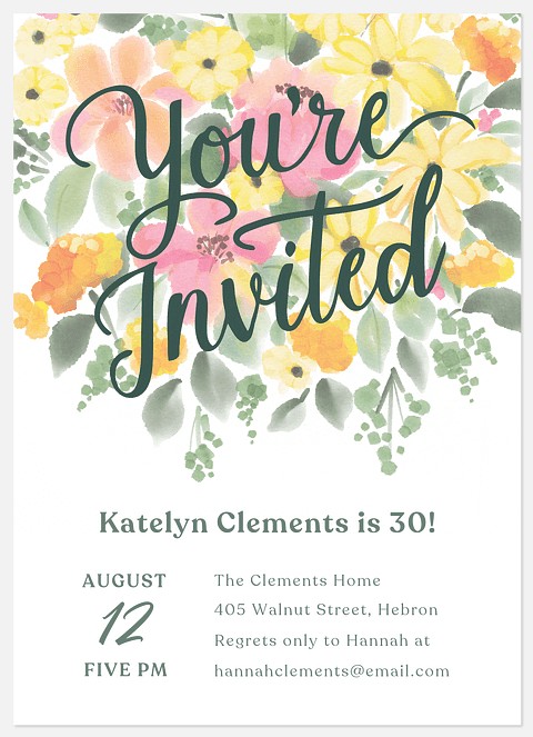 Floral Invitation Adult Birthday Invitations