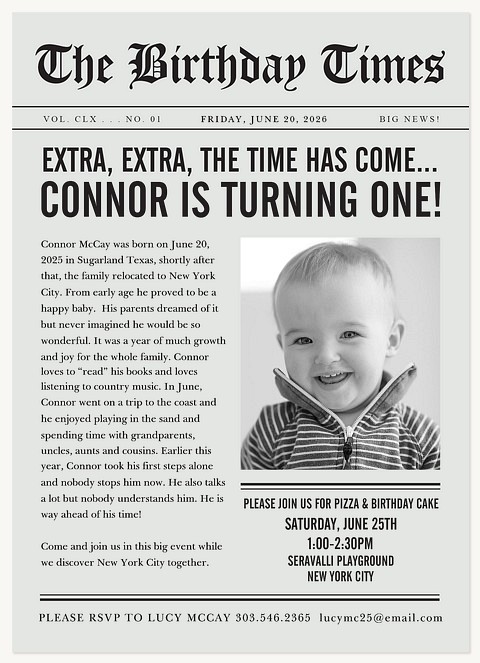 Birthday Times First Birthday Invitations