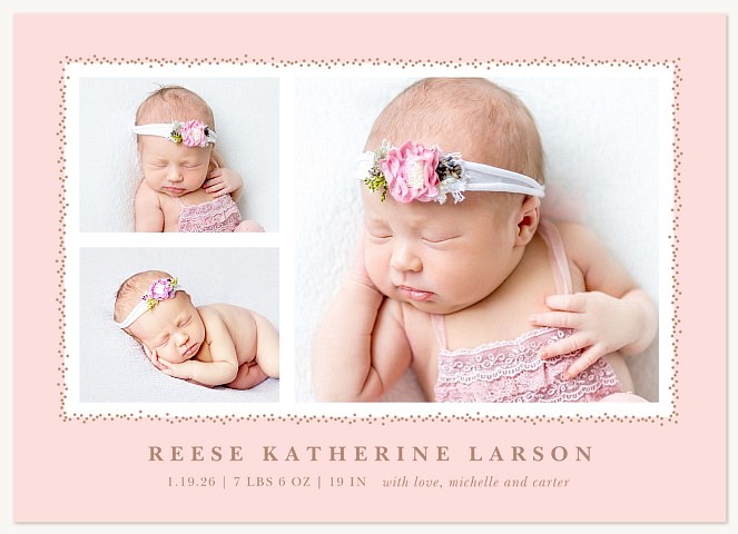 Dotted Frame Girl Baby Announcements