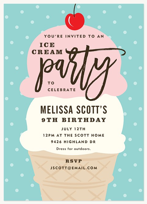 Two Scoops Girl Birthday Party Invitations