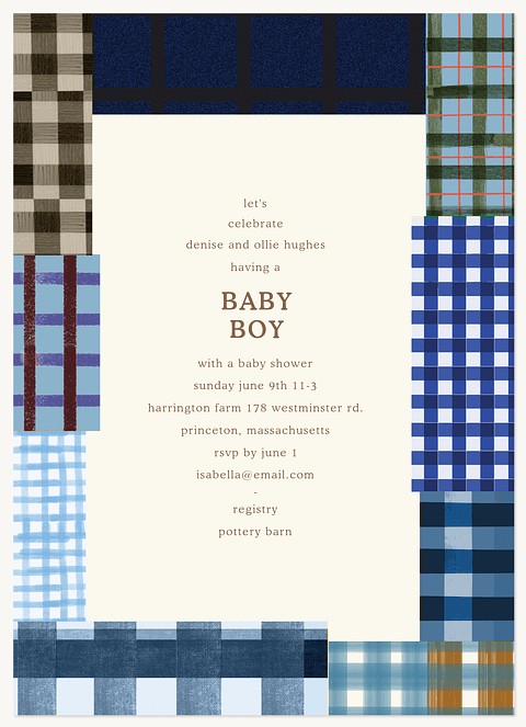 Plaid Patches Baby Shower Invites