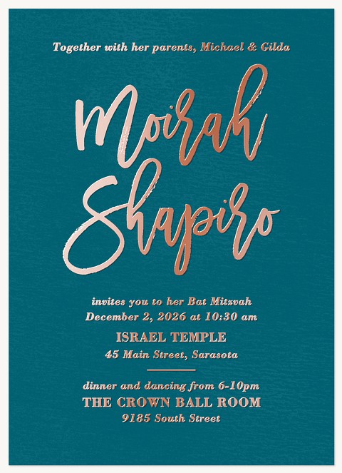 Brushed Calligraphy Bat Mitzvah Invitations