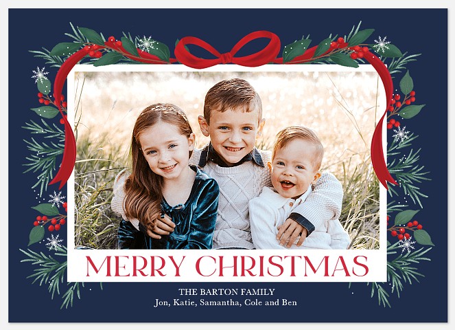 Cozy Foliage Frame Holiday Photo Cards