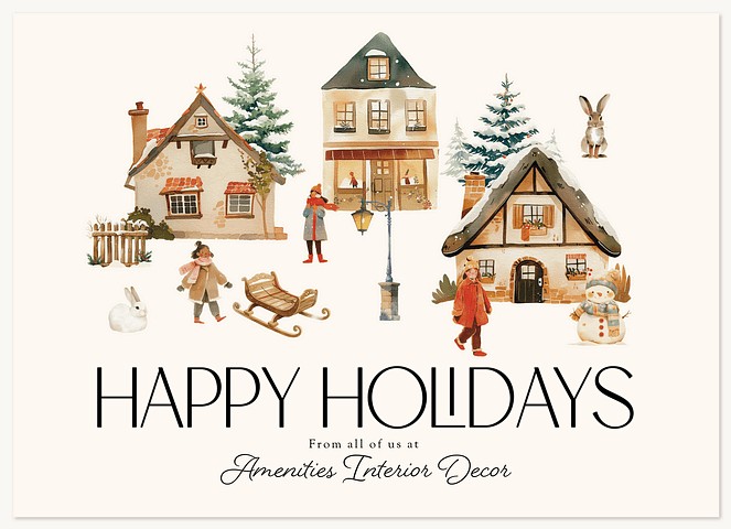 Watercolor Village Business Holiday Cards