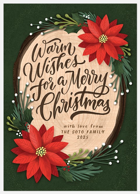 Poinsettia and Pine Holiday Photo Cards
