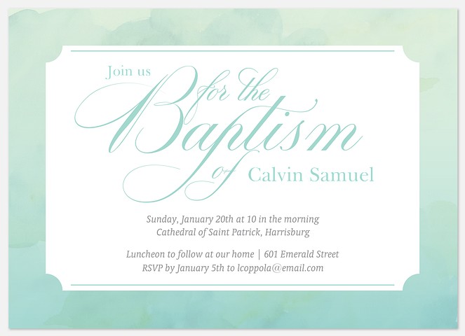 Aquarelle Frame Baptism Christening Invitations