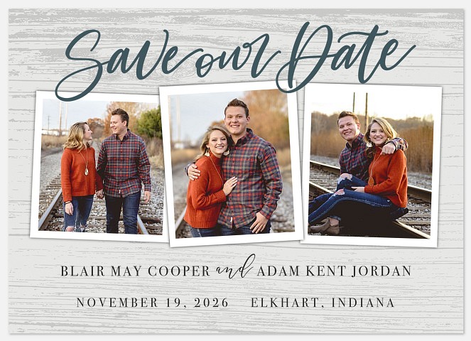 Woodgrain Collage Save the Date Photo Cards