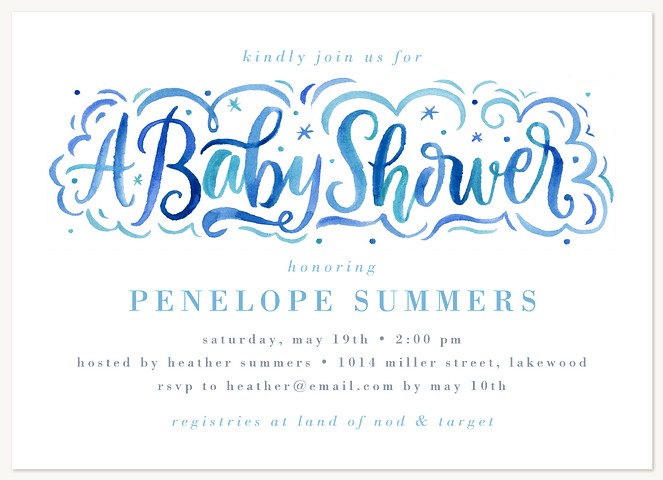 Calligraphic Baby Shower Baby Shower Invites