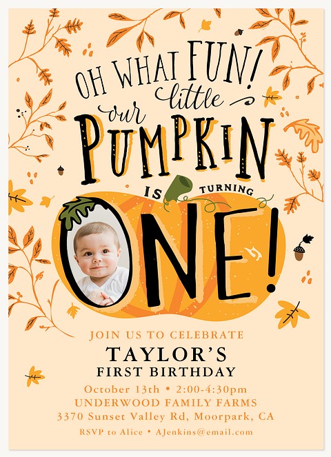 Little Pumpkin First Birthday Invitations