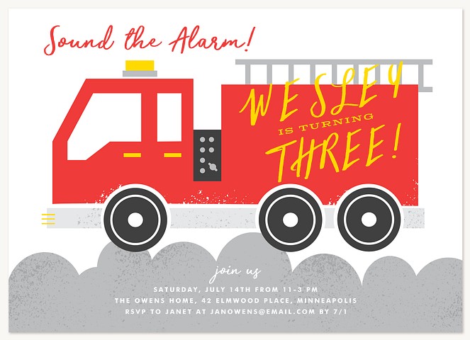 Modern Engine Kids Birthday Invitations