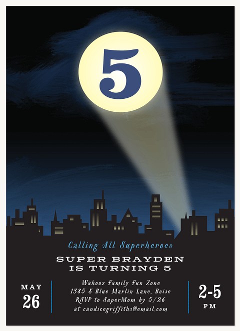 Super Spotlight Boy Birthday Party Invitations