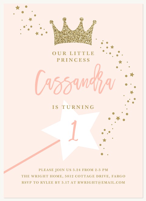 Glittering Princess First Birthday Invitations