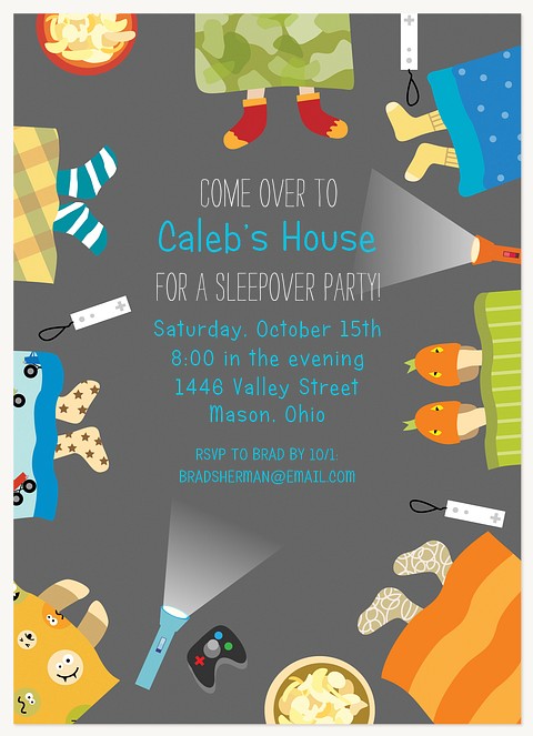 Gamer Sleepover Boy Birthday Party Invitations