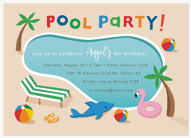 Birthday Pool Party Kids Birthday Invitations