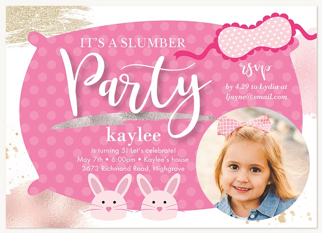 Slumber Party Kids Birthday Invitations