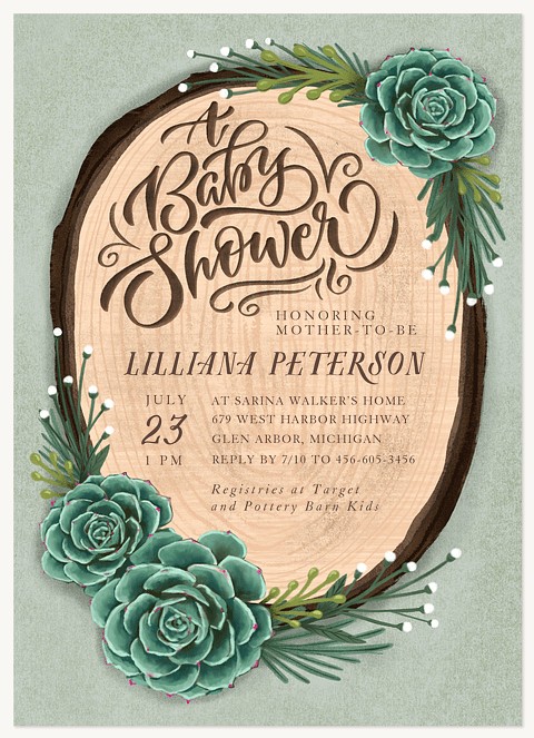 Woodland Succulents Baby Shower Invites