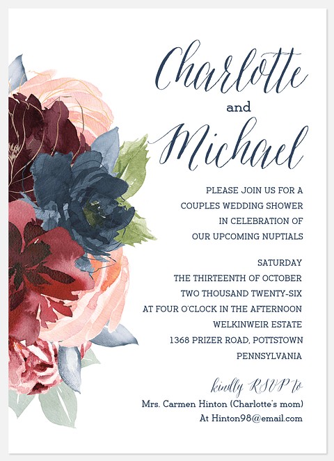 Marsala & Navy Bridal Shower Invitations