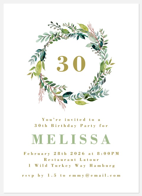 Naturalist Wreath Adult Birthday Invitations