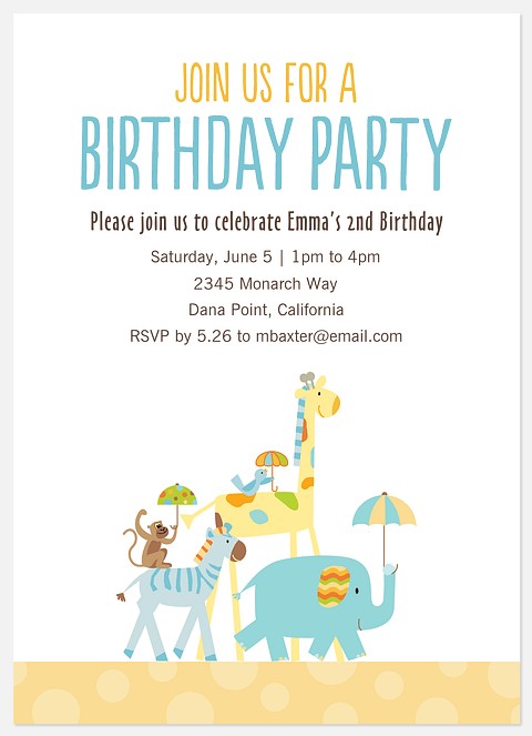 Animal Crackers Kids' Birthday Invitations