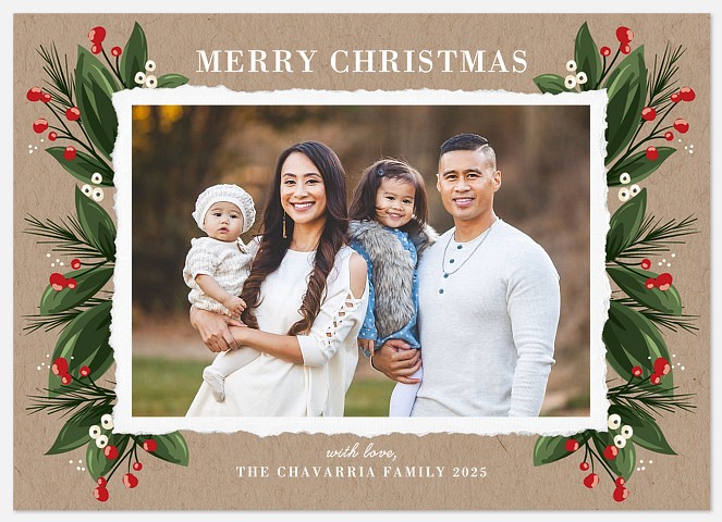 Rustic Botanical Holiday Photo Cards