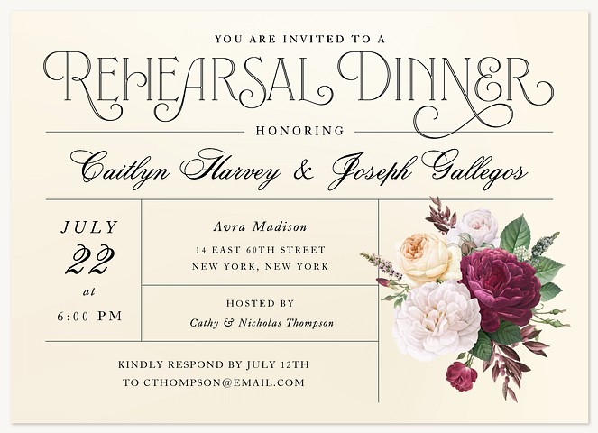 Vintage Bouquet Rehearsal Dinner Invitations