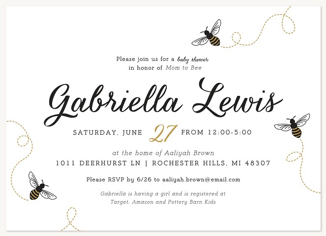 Mom to Bee Baby Shower Invites