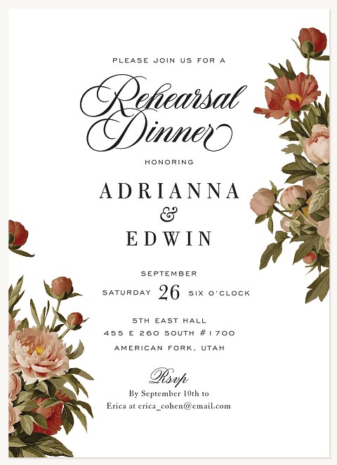 Vintage Peonies Rehearsal Dinner Invitations