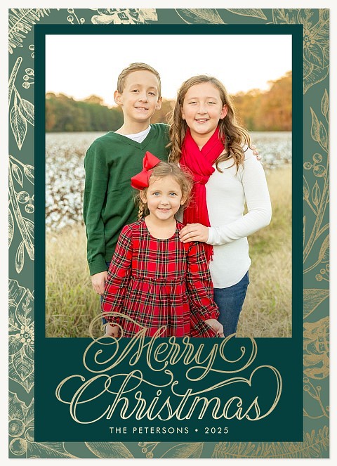 Gilded Winter Greens Personalized Holiday Cards