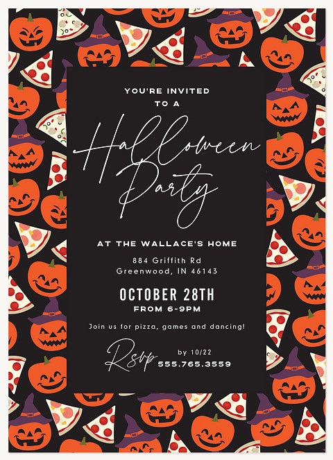 Pumpkins & Pizzas Halloween Party Invitations